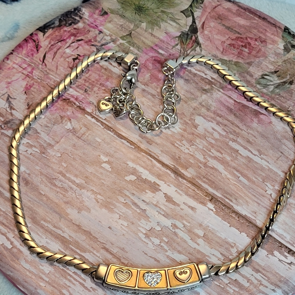 BRIGHTON 3 Heart Reversible Collar Necklace Silver Plated Gold Plated
